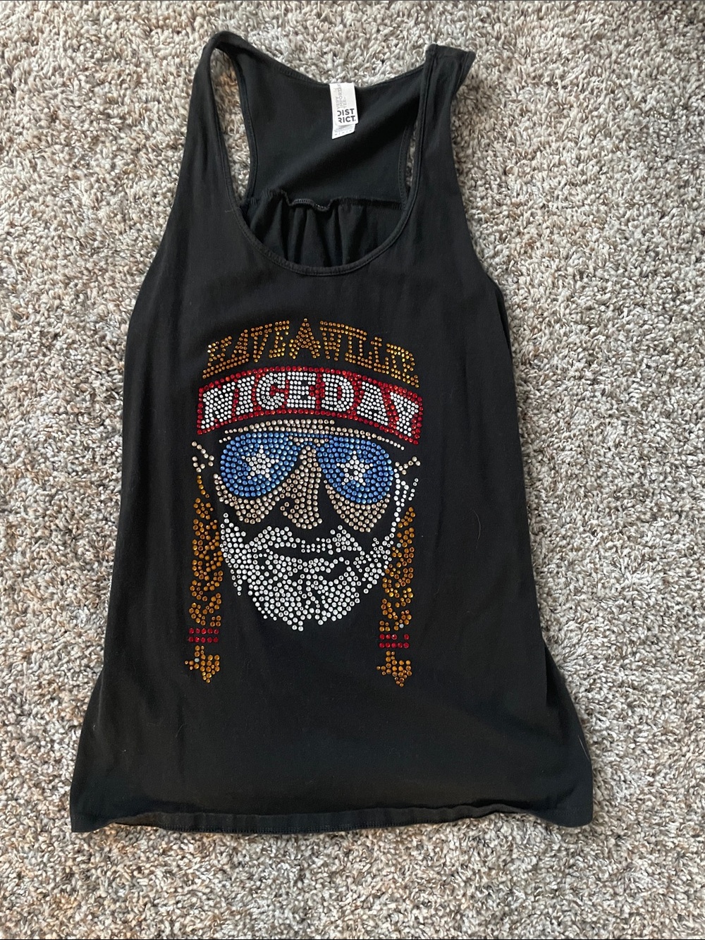 Black Studded Graphic Tank says Have A Willie Nice Day
